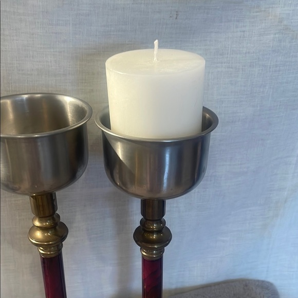 Vintage Brass and Red Candle Holders - Picture 3 of 3